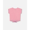 Deux par Deux Girl Organic Cotton Tee with Print and Knot Candy Pink - 3 of 4