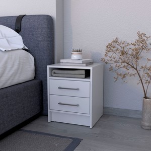 Gulches Nightstand, Two Drawers, Concealed Shelf,White - 1 of 4