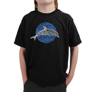 LA Pop Art Boy's Word Art T-shirt - Species of Dolphin - 1 of 4