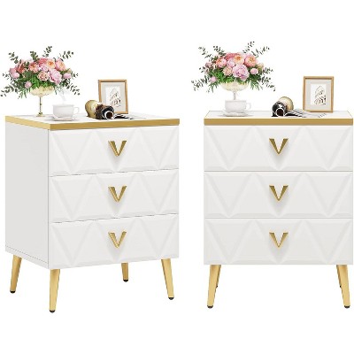 Tribesigns Modern 3-Drawer Nightstand, White & Gold