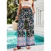 Women Summer Boho Palazzo Pants High Waist Wide Leg Floral Casual Lounge Trousers with Pockets - 3 of 4