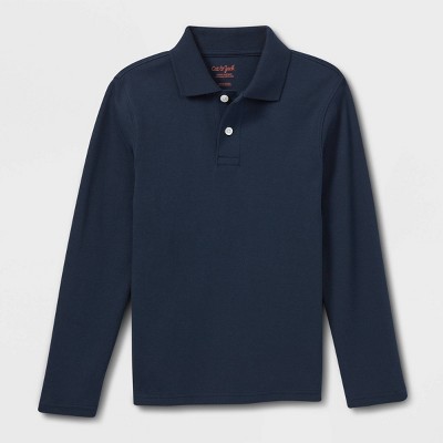 Boys' Long Sleeve Interlock Uniform Polo Shirt - Cat & Jack™ Navy