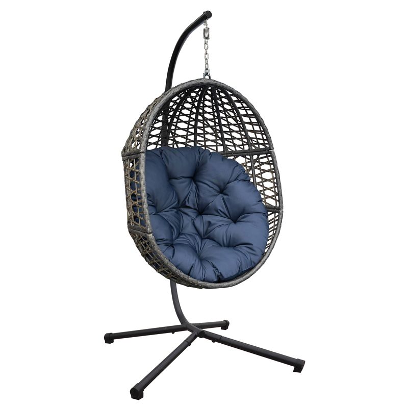 Dolly Hanging Swing Egg Chair, Outdoor Wicker Hammock Stands with Cushion, Outdoor Furniture - Maison Boucle, 1 of 8