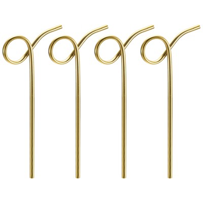 Unique Bargains 304 Stainless Steel Durable Heat Resistant Curly Shaped Design Drinking Straw 4 Pcs