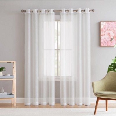 HLC.ME Semi Sheer Voile Light Filtering Transparent Window Curtain Grommet Panels - Set of 2