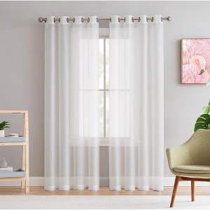 HLC.ME Semi Sheer Voile Light Filtering Transparent Window Curtain Grommet Panels - Set of 2 - 1 of 4
