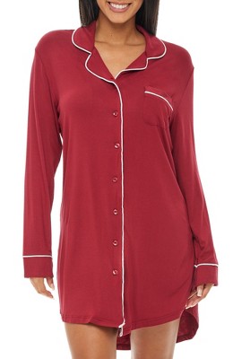 Womens Soft Knit Pajama Nightgown, Boyfriend Style Long Sleeve Sleep Shirt  : Target