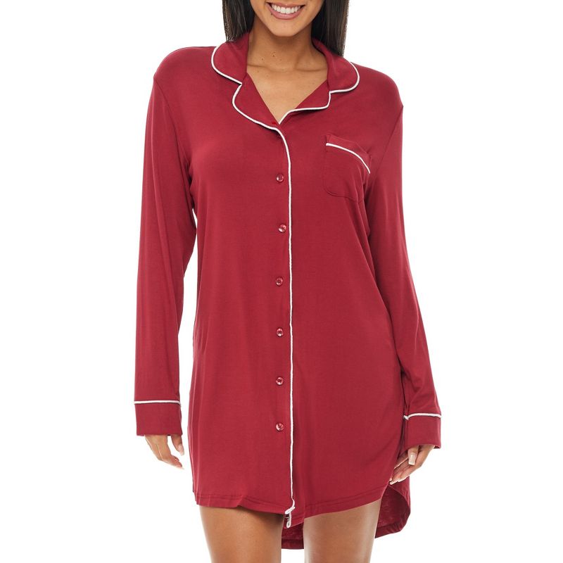 ADR Womens Soft Knit Pajama Nightgown, Boyfriend Style Long Sleeve Sleep Shirt, 1 of 7