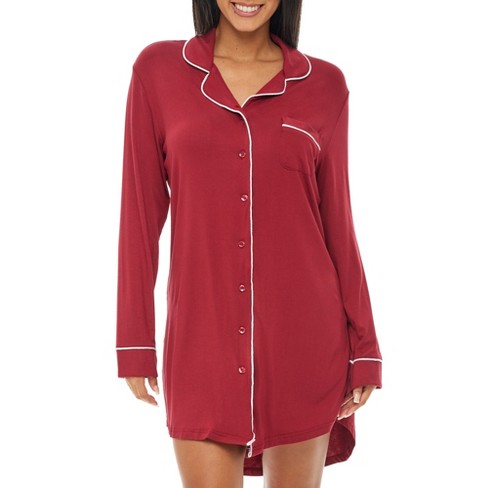 Womens Soft Knit Pajama Nightgown, Boyfriend Style Long Sleeve Sleep Shirt  : Target