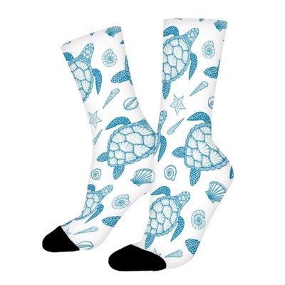 Sea Turtle Shells Women Printed Crew Socks Funny Funky Socks Soft Polyester Novelty Gifts for Artists Men