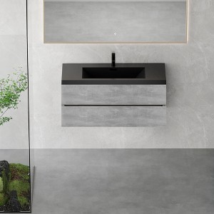 Whisen Minimalist Floating Wall-Mounted Bathroom Vanity with Integrated Quartz Sand Sink and  Storage Drawers - Grey - 1 of 4
