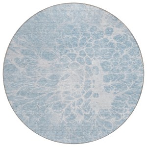 Sky Blue And Denim Blue Abstract Washable Indoor Outdoor Area Rug - 1 of 4