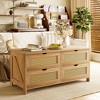 WOWLIVE Wood Coffee Table with 4 Drawers for Living Room, Central Table with Rattan Design - 2 of 4