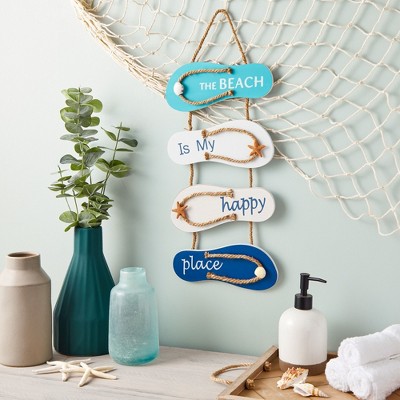 Coastal Flip Flop Wooden Beach Wall Hanging Decor Sign
