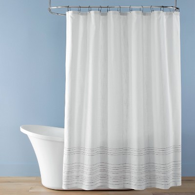 Pinstripe Border Textured Shower Curtain Gray - Hearth & Hand™ with Magnolia