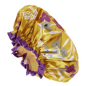 Unique Bargains Women Double Layer Flowers Shower Cap 1 Pc - 1 of 3