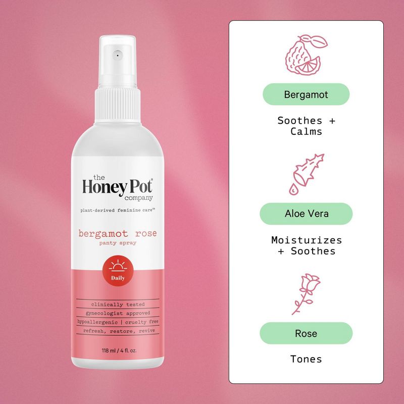 The Honey Pot Company, Bergamot Rose Refreshing Panty and Body Plant-Derived Deodorant Spray - 4 fl oz, 5 of 13