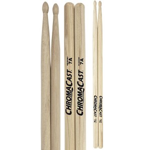ChromaCast 7A USA Made Hickory Drumsticks Pair - Wood Tipped - Drum Sticks Tour Tested by Pro Drummers - Real American Hickory Wood - 1 of 4