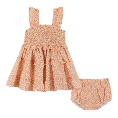 Image of Andy & Evan Infant  Orange Ruffle Smock Dress, Size 3-6 Months
