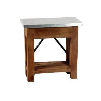 Millwork End Table with Shelf Wood and Zinc Metal Silver/Light Amber - Alaterre Furniture