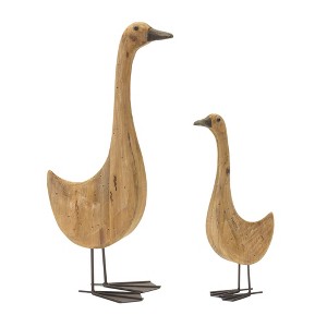 Goose Figurines in Fir Wood & Iron Legs, 11.5"H and 17.5"H Rustic Farmhouse Decor, Set of 2 by Melrose - 1 of 3
