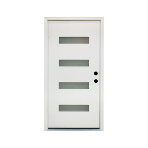 36 x 80 Fiberglass Entry Door with Brickmould, 4-Lite Frosted Glass - Contemporary Style for Home's Front Entrance - 1 of 4