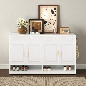 Mshliw 59.1" Farmhouse Sideboard with 3 Drawers & 4 Doors, Adjustable Shelf and Open Storage, Multi-Functional Buffet for Dining Room, Entryway - 1 of 4