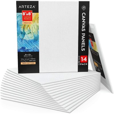 Arteza Canvas Panels, Premium, White, 8"x8", Blank Canvas Boards for Painting - 14 Pack (ARTZ-9524)