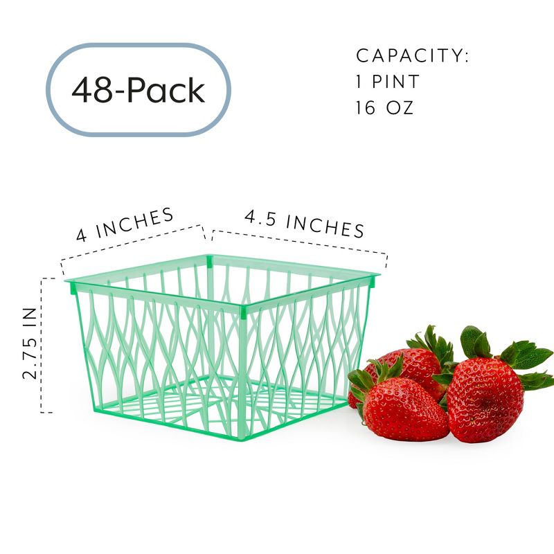 Cornucopia Brands 48pk Pint Size Plastic Berry Baskets, 4in Berry Boxes w/ Open-Weave; for Summer Picking & Crafts, 3 of 9