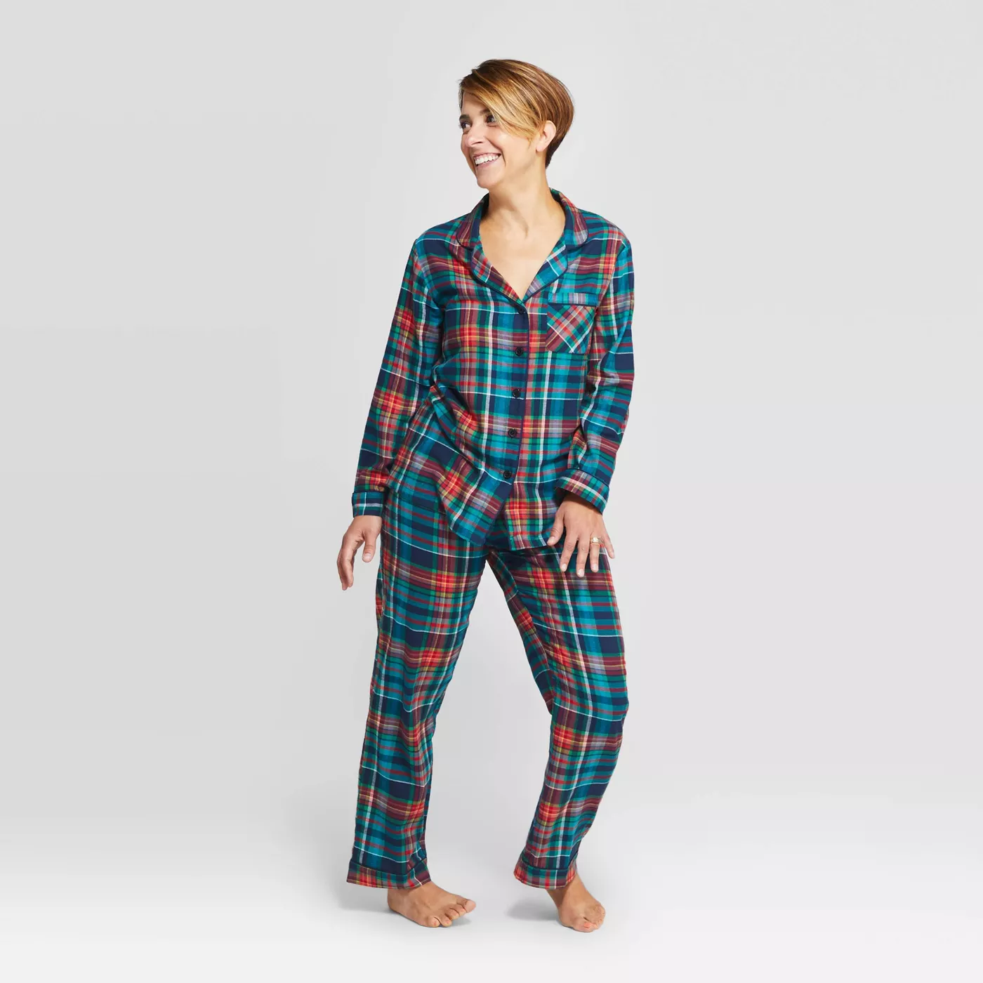 Women's Plaid Holiday Tartan Flannel Pajama Set - Wondershop™ Blue - image 1 of 3