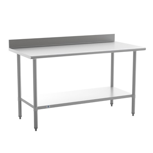 Flash Furniture Reese Commercial Grade 430 Stainless Steel 18 Gauge NSF Certified Kitchen Prep and Work Table with Adjustable Shelf and Backsplash - image 1 of 4