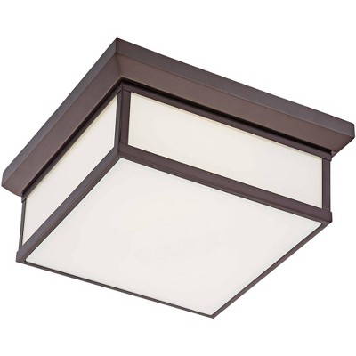 Harvard Court Bronze 13&quot; Glass Flush Mount Ceiling Light
