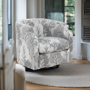 Swivel Glider Polyester Fabric Barrel Chair with Pocket Coil Seat, Reversible Cushion, and 360-Degree Swivel - 1 of 4