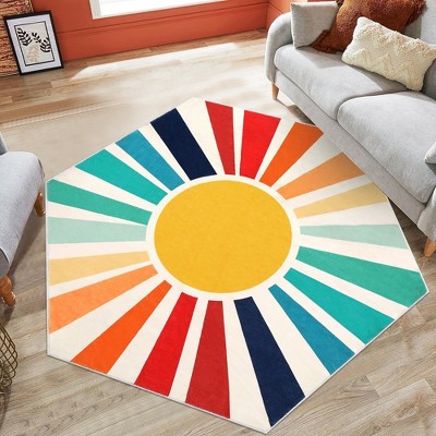 Modern Washable Area Rug Sunrise Colorful Indoor Throw Carpet for Living Room Bedroom
