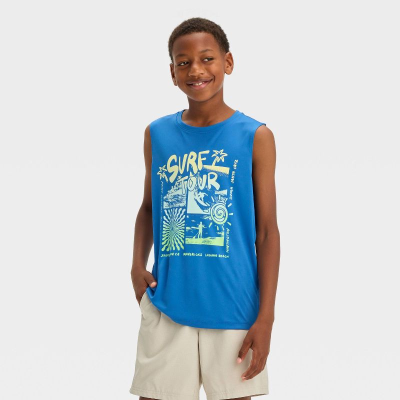 Boys&#39; Sleeveless &#39;Surf Tour&#39; Graphic T-Shirt - All In Motion™ Blue, 1 of 4
