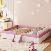 King Size Upholstered Daybed, PU Leather Platform Bed with Fence and Stairs, Daybeds with Fun and Safe Low Profile Design-Baofuwish - 2 of 4