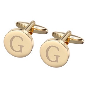 Unique Bargains Copper Engraved Initial Men's Cufflinks Gold 2 Pcs - 1 of 4
