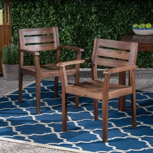 Gulches Knight Home Stamford Dining Chairs Set of 2 - Dark Brown Acacia Wood Patio Armchairs, 350lbs Capacity for Backyard/Poolside/Garden - 1 of 4