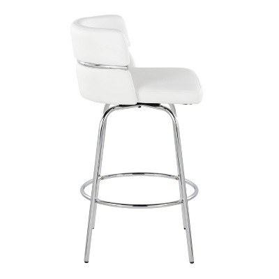 Set of 2 White Faux Leather Swivel Counter Stools with Chrome Frame