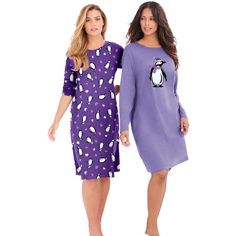 Dreams & Co. Women's Plus Size 2-Pack Long-Sleeve Sleepshirt, 1 of 2