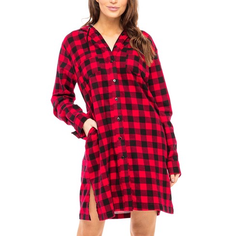 Women's Plaid Flannel Nightgowns Full Length Sleep Shirts 