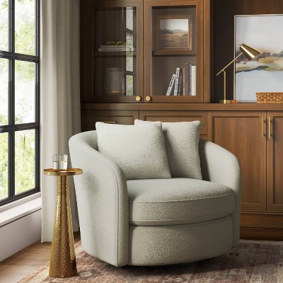 Oversized Upholstered Swivel Accent Chair with Pillows Cream Boucle - Threshold™