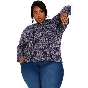 Avenue Women's Plus Size Charli Drop Shoulder Cable Sweater - 1 of 4