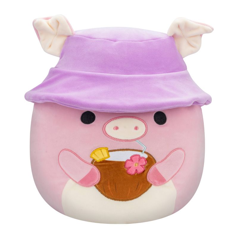 Squishmallows 16&#34; Peter Pink Pig with Tropical Drink in Bucket Hat, 1 of 9