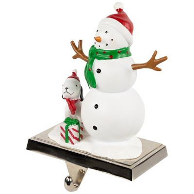 6" Snowman and Puppy Christmas Stocking Holder with Metal Base