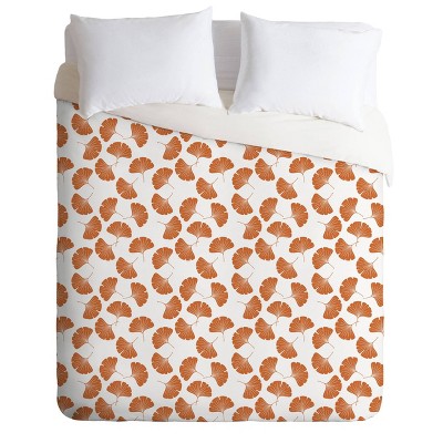 Twin/Twin XL Little Arrow Design Co Ginkgo Leaves Duvet Set Orange - Deny Designs