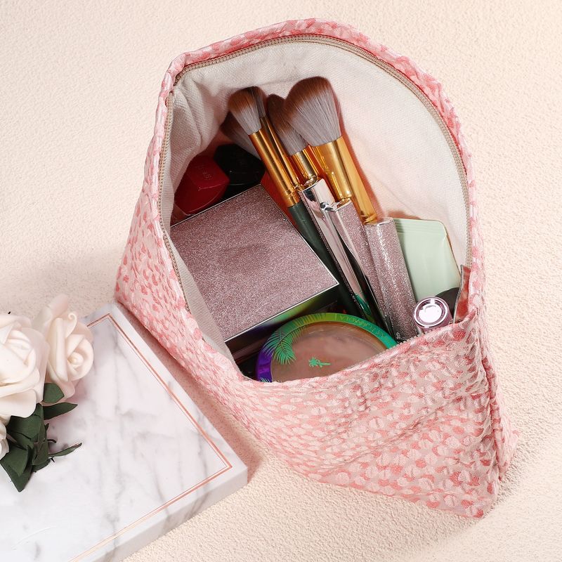 Unique Bargains Travel Floral Zipper-Closure Canvas Makeup Bag Pink Red 1 Pc, 3 of 8
