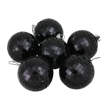 Northlight 6ct Mirrored Glass Disco Ball Christmas Ornament Set 3.25" - Black