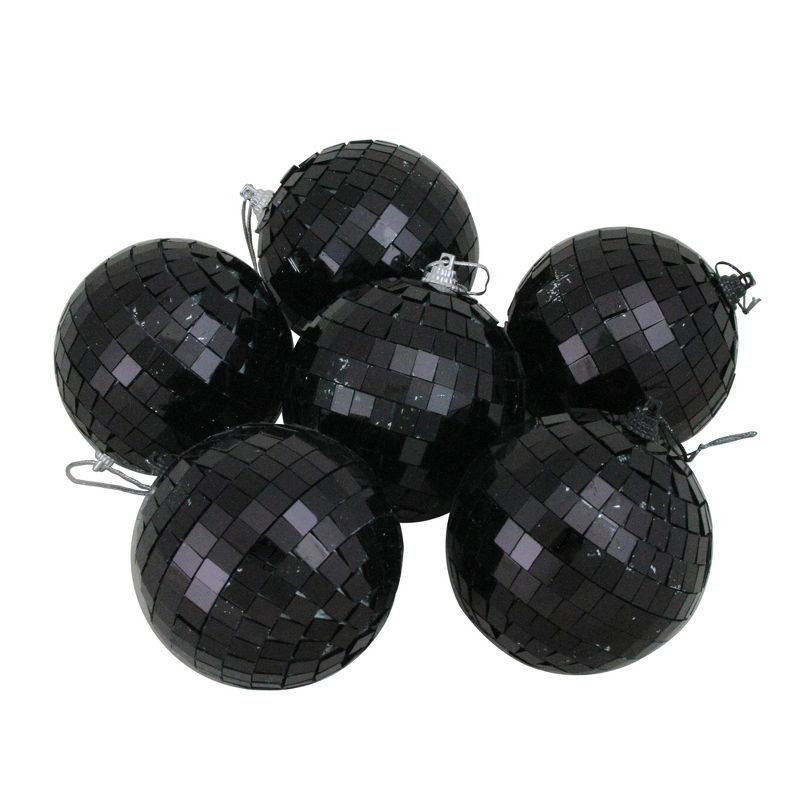 Northlight 6ct Mirrored Glass Disco Ball Christmas Ornament Set 3.25" - Black, 1 of 2
