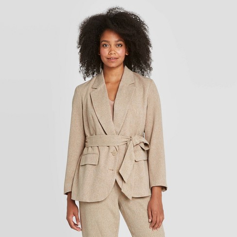 Women S Long Sleeve Belted Oversized Blazer Prologue Tan Target